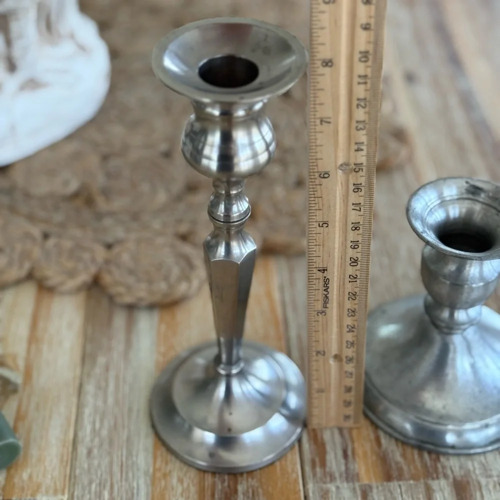 Vintage Pewter Candlestick Holders Leonard and India Set of Two